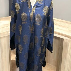 Chapter 2 Handwoven‎ Tunic – Indigo with Gold Zari Tree Motifs size M